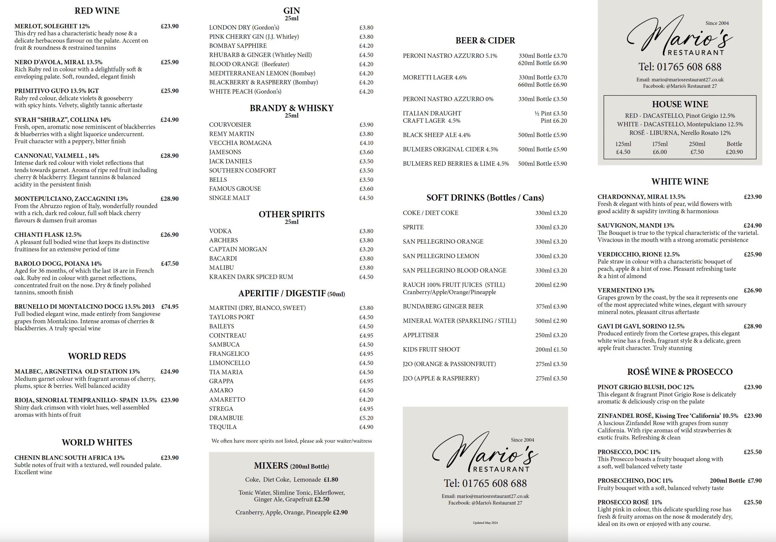 Mario's restaurant menu discount