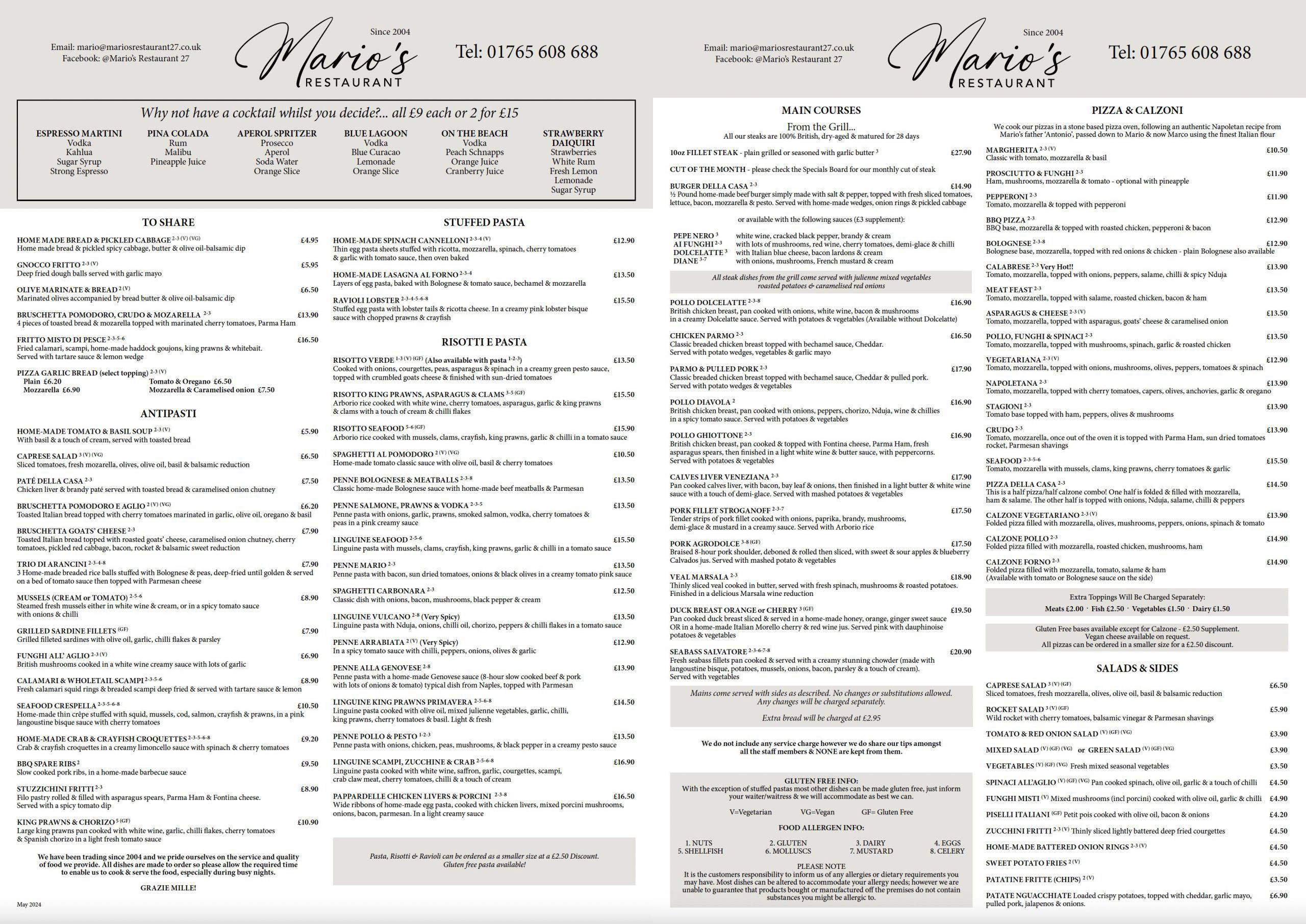 Mario's restaurant menu discount