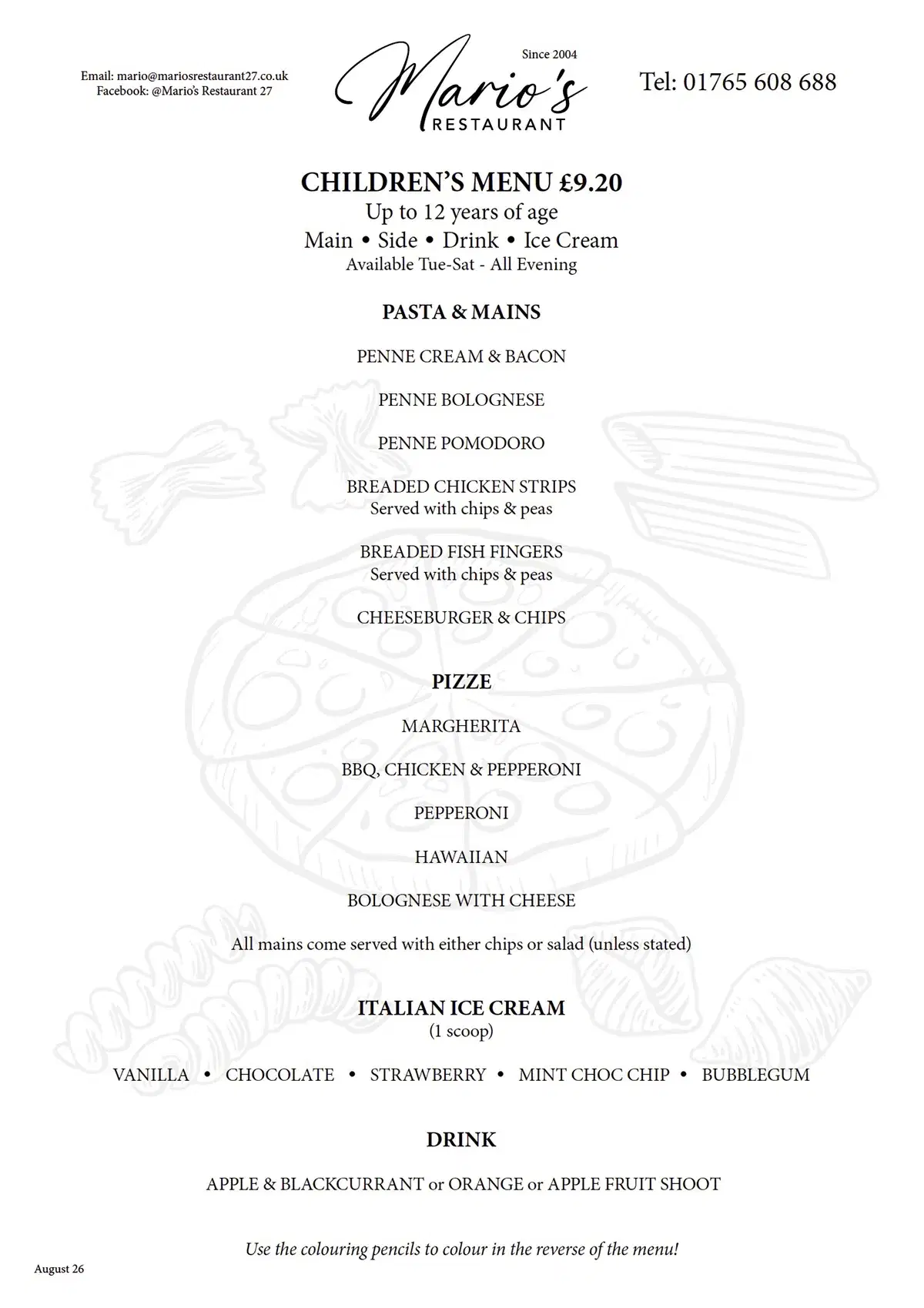 Childrens Menu August 2026